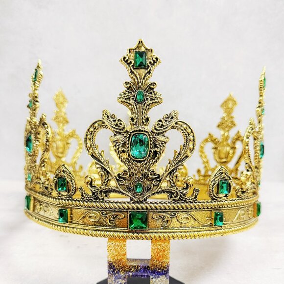 Vintage gold crown green stone crown cosplay headdress birthday party crown
